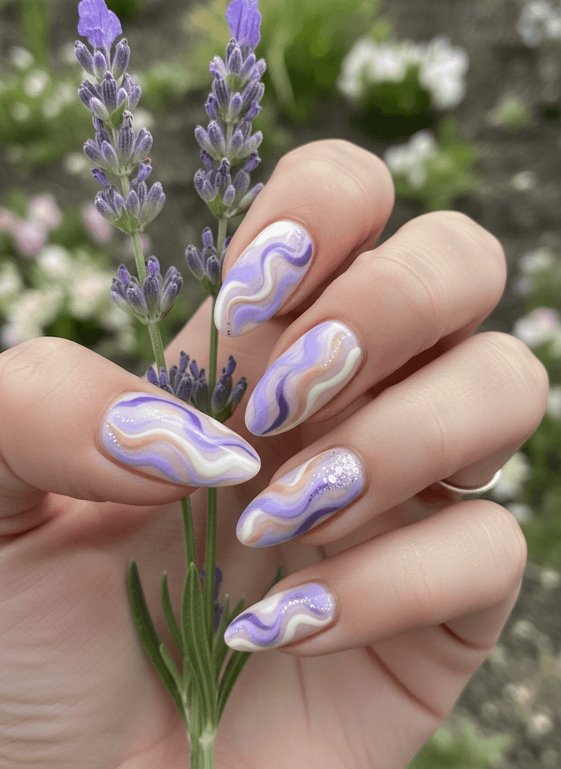 Abstract Swirls Mixing Lavender, Lilac, and Nude Tones
