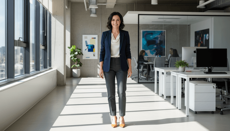 Tailored Blazer + Silk Blouse + Trousers