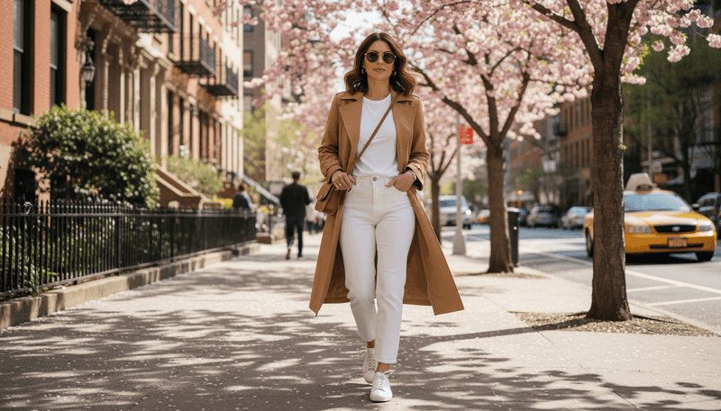 Trench Coat + Tee + Sneakers