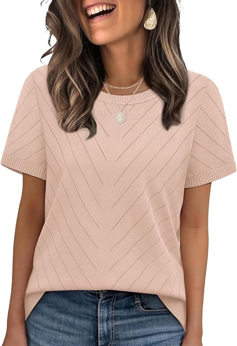WIHOLL Short-Sleeve Lightweight Knit Sweater Top