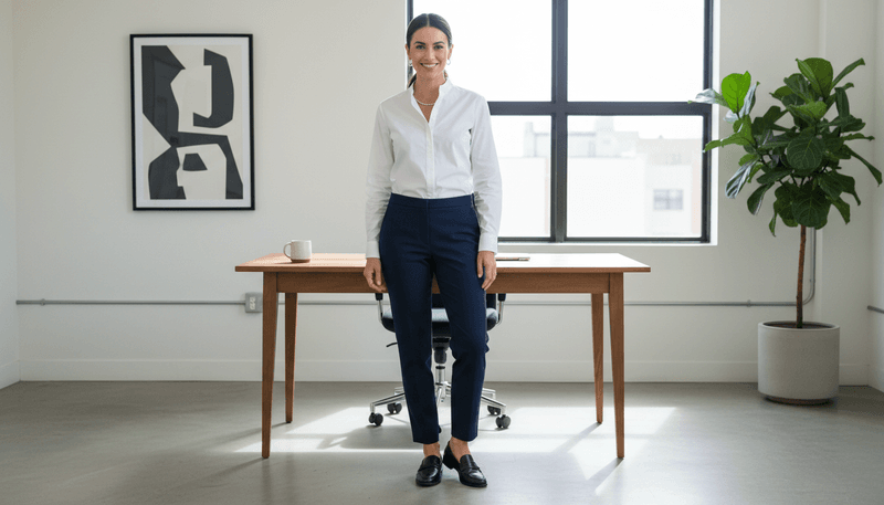 White Shirt + Dark Slim Trousers