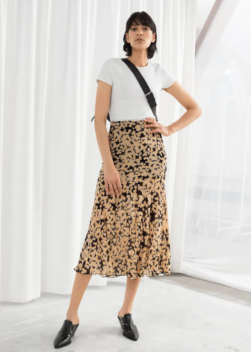 & Other Stories Floral Print Midi Skirt