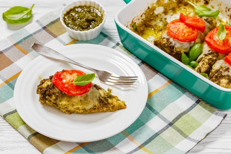 Cheesy Pesto Chicken Bake