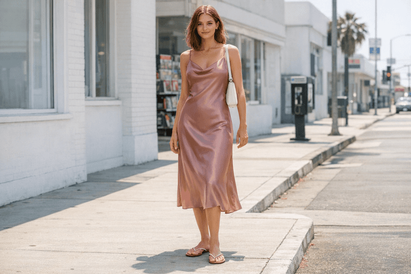 Silk Slip Dress + Minimal Flip-Flops