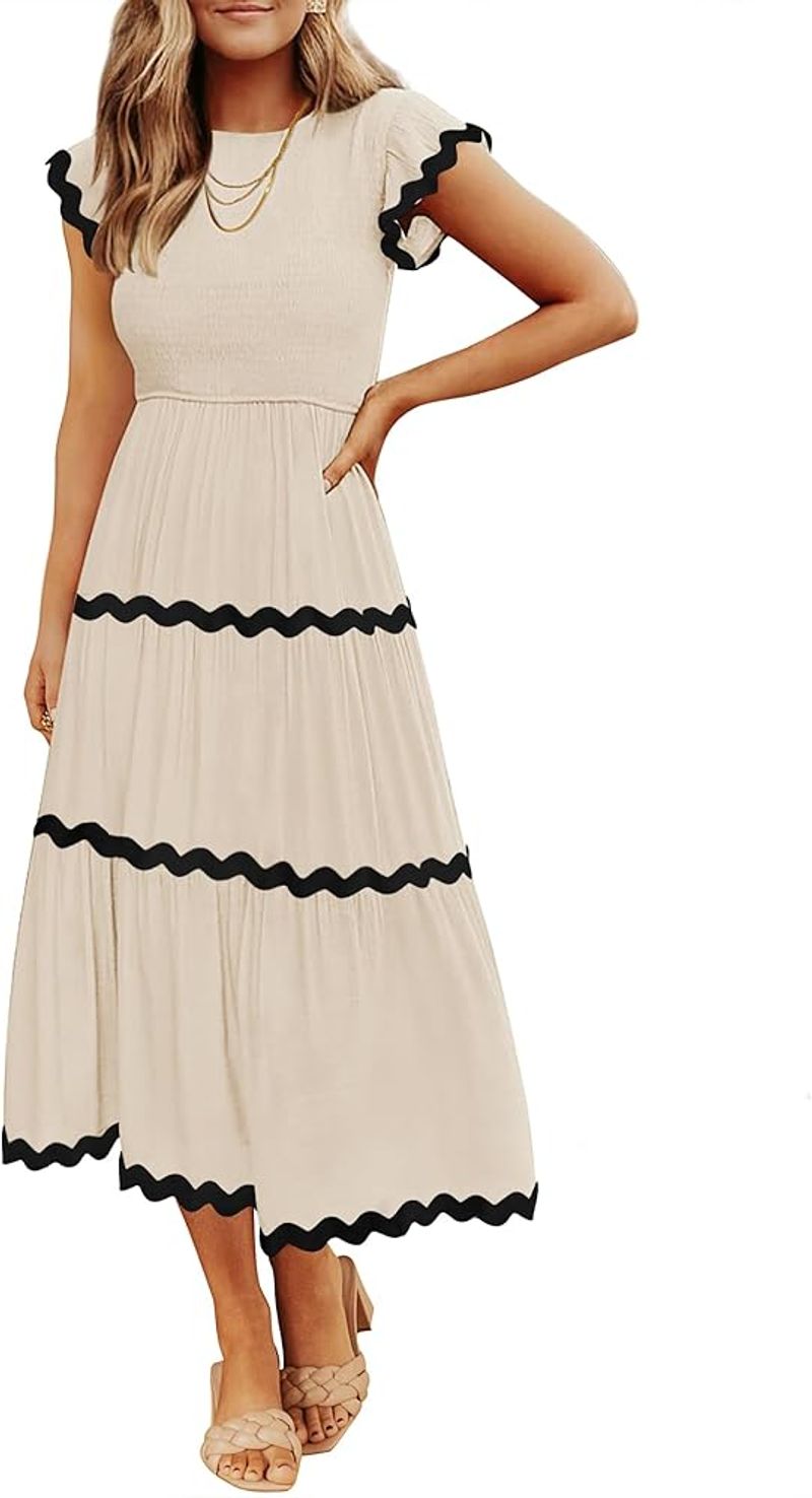 ZESICA Smocked Tiered Midi Dress