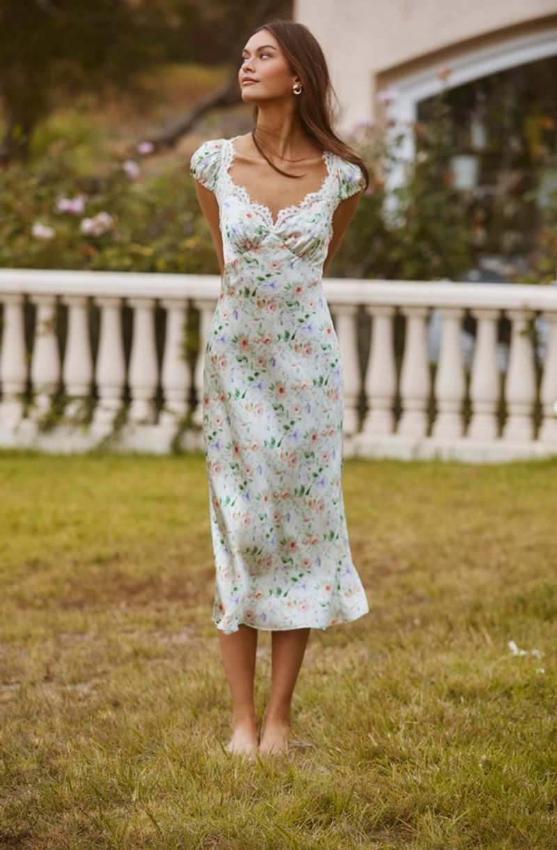 ASTR the Label Makaela Floral Satin Midi Dress