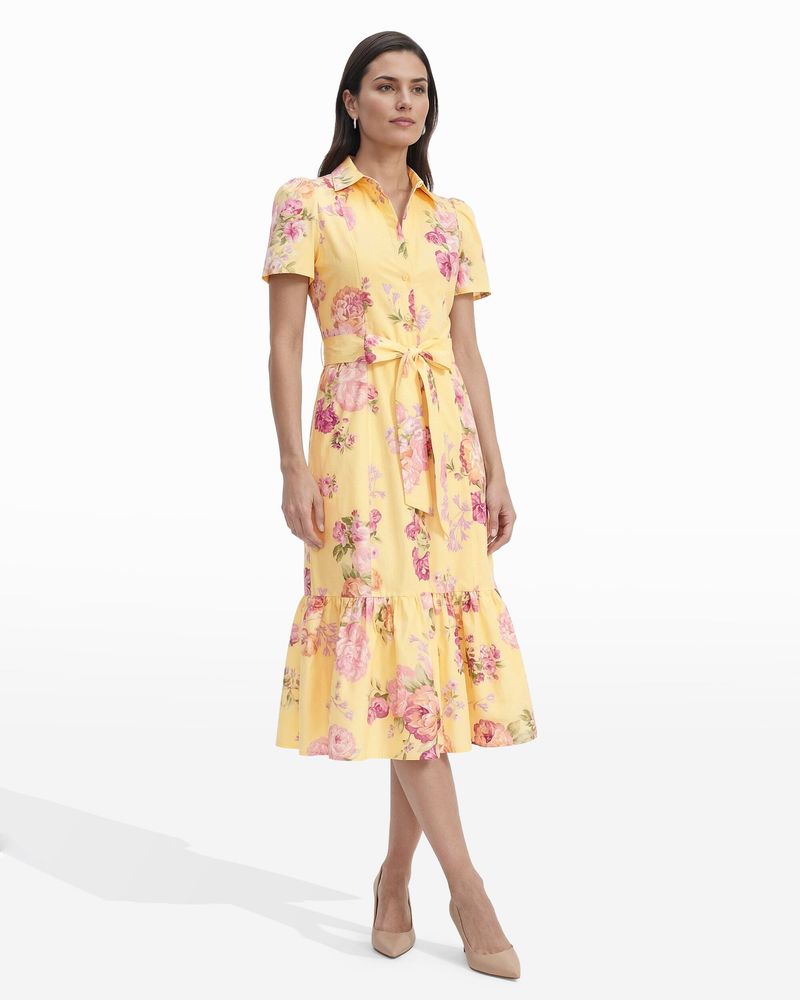 Anne Klein Floral Print Tiered Shirt Dress
