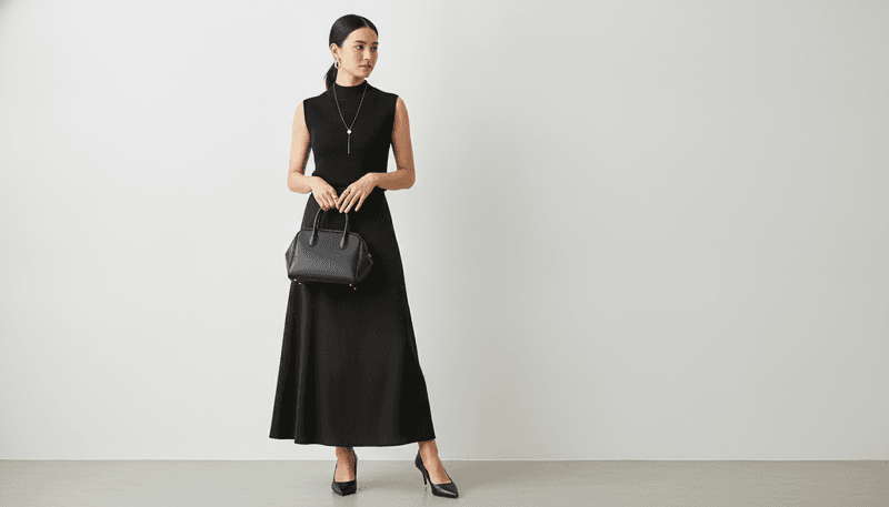 Black Column Skirt + Sleeveless Mock-Neck Top
