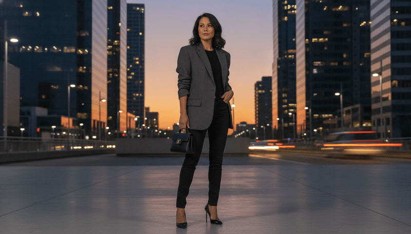 Black Jeans + Patent Pumps + Oversized Blazer