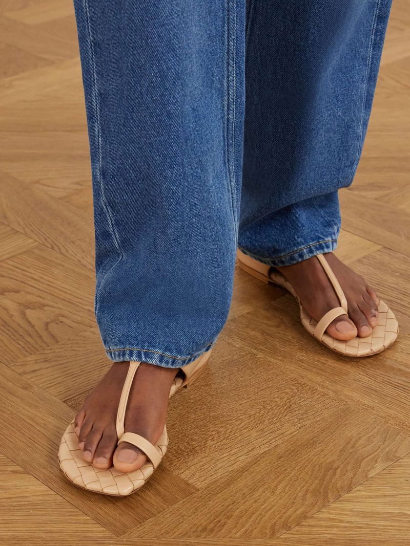 Bottega Veneta Livia Leather Flat Sandals