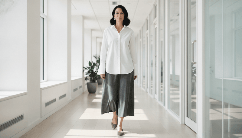 Crisp Poplin Shirts With Column Skirts