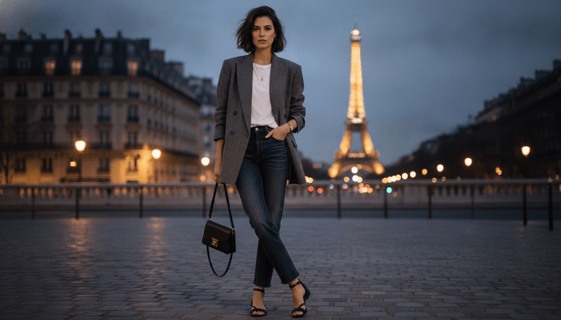 Dark-Wash Jeans + Oversized Blazer + Simple White Tee