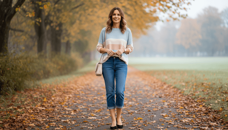 Denim Capris + Lightweight Knit Sweater + Pointed-Toe Flats