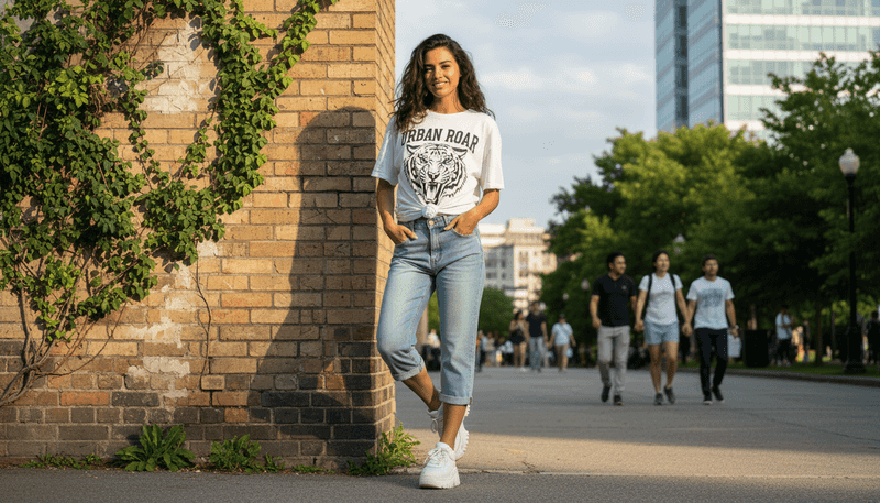 Denim Capris + Oversized White Tee + Chunky Sneakers
