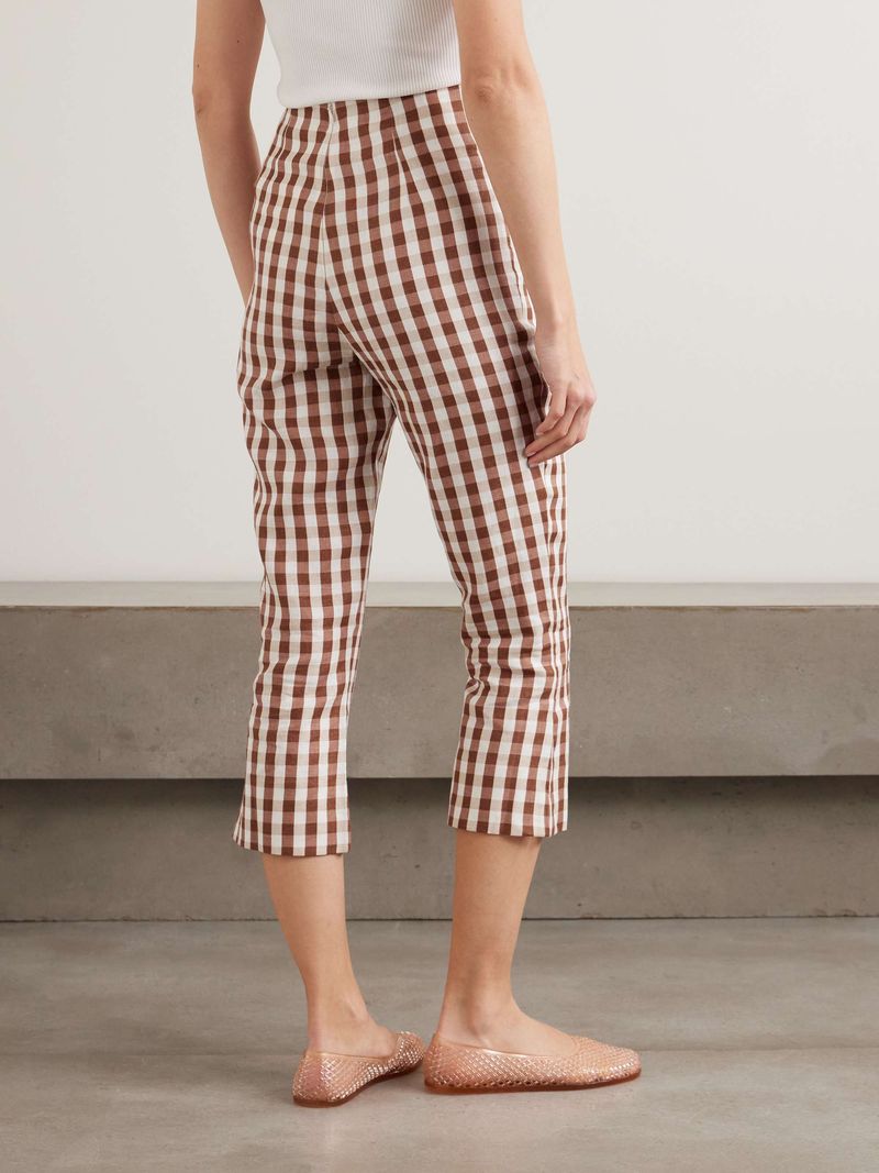 FAITHFULL Valeria Gingham Linen Straight-Leg Capri Pants