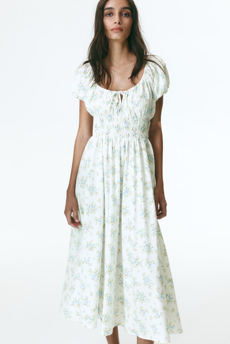 H&M Smocked-Waist Floral Maxi Dress