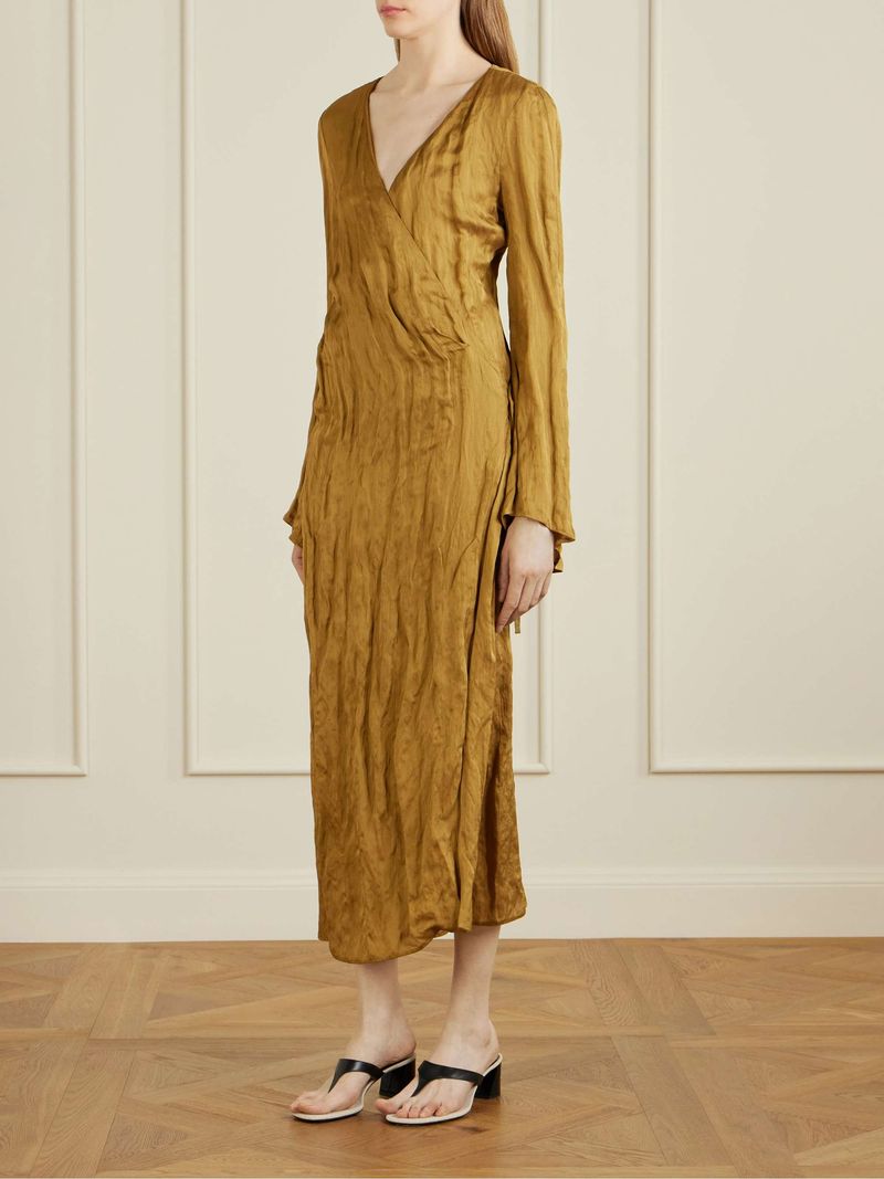 Khaite Rommi Crinkled-Voile Wrap Midi Dress