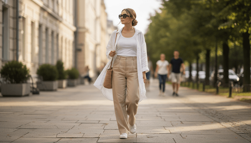 Layered Over a Tank and Wide-Leg Pants