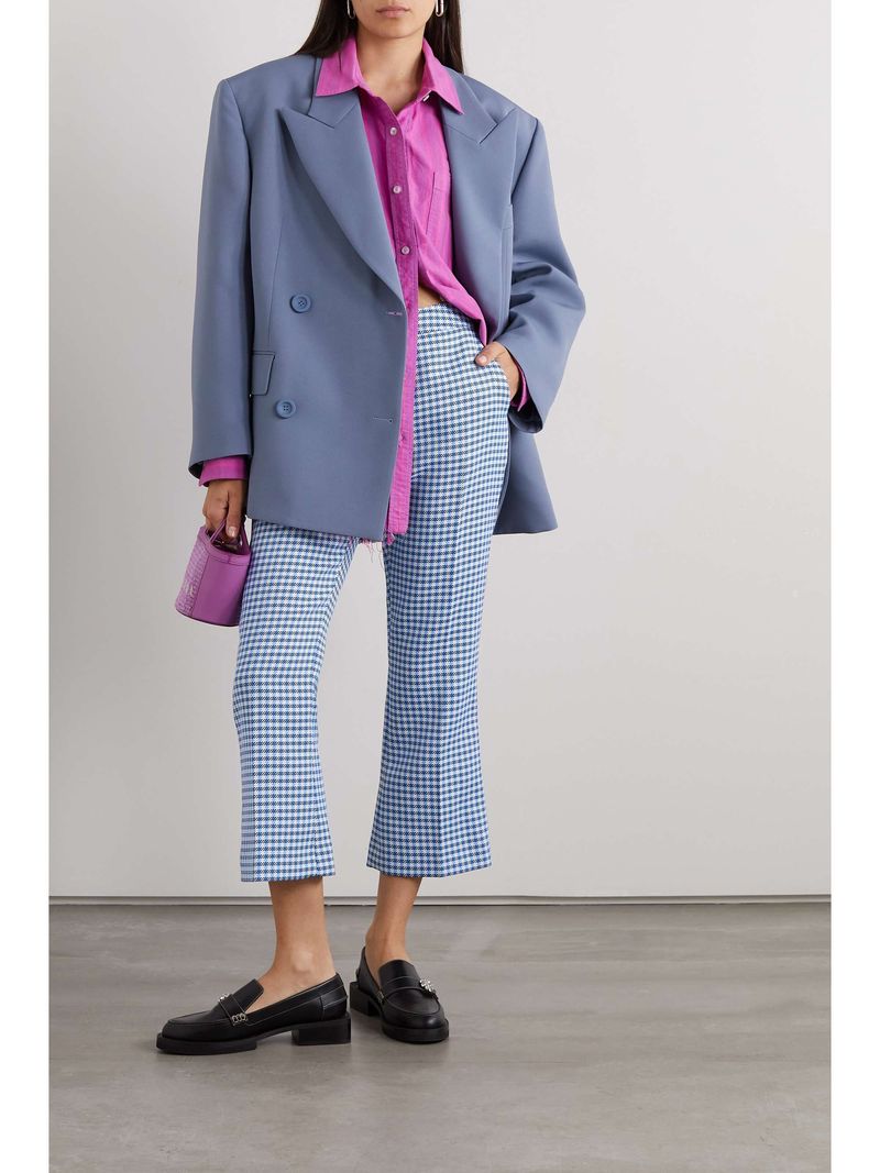 MARNI Cropped Gingham Woven Flared Pants