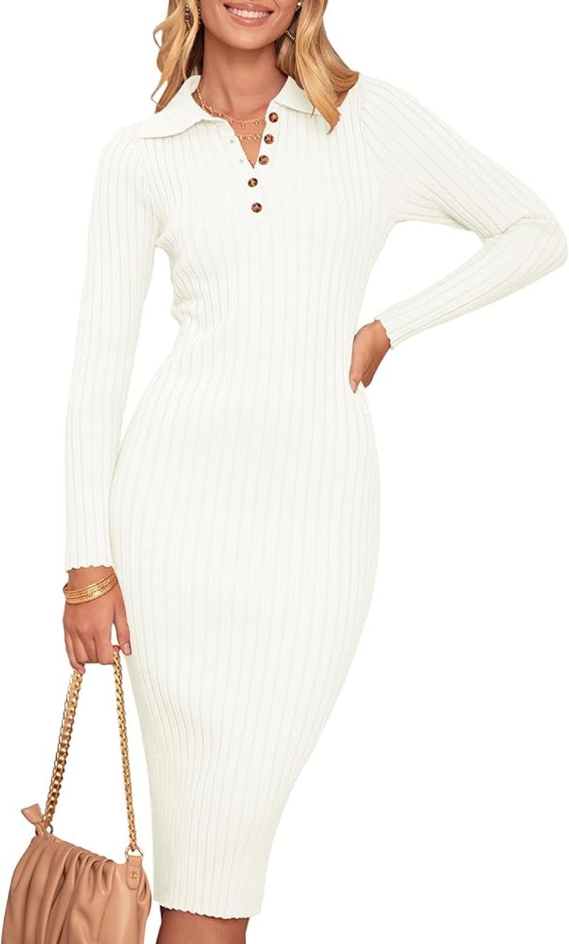 MEROKEETY Women's Ribbed Sweater Dress