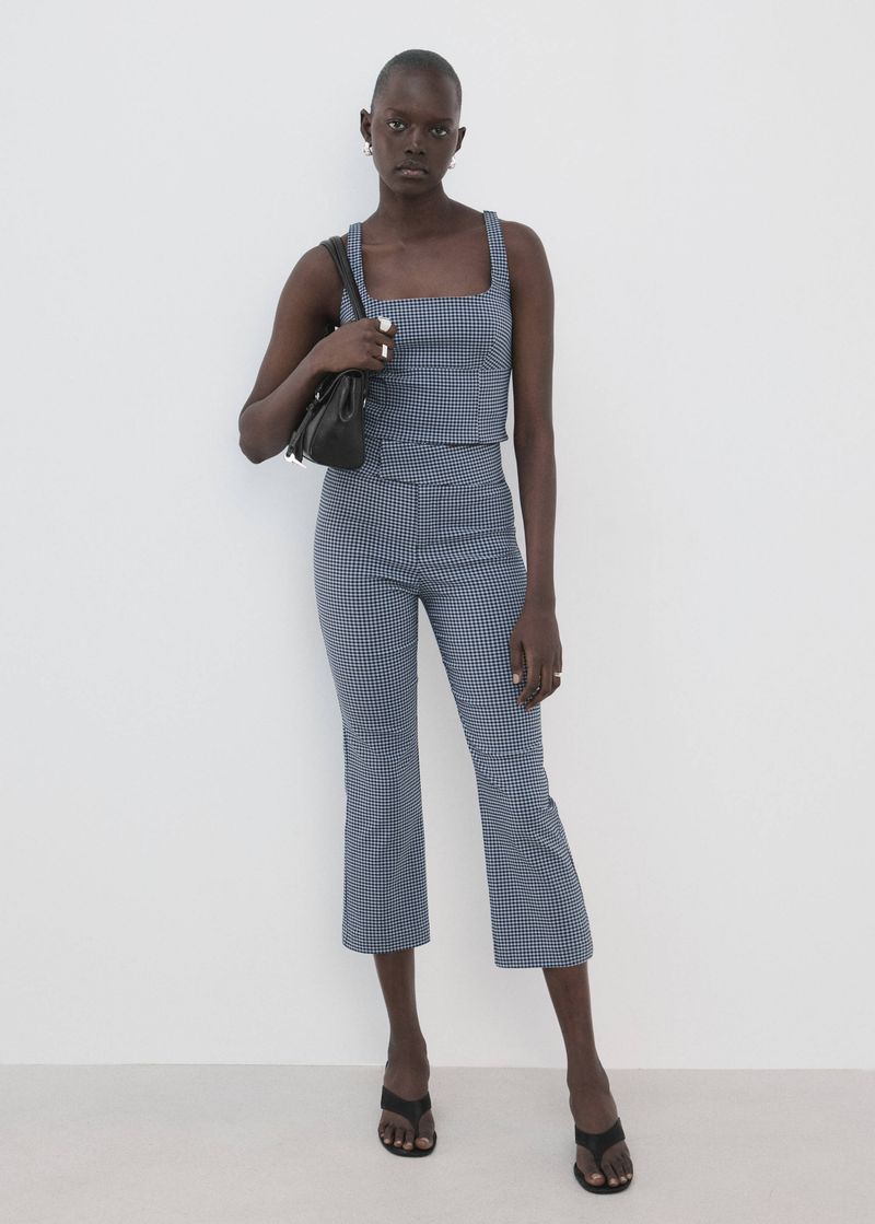 Mango Gingham-Check Cropped Pants