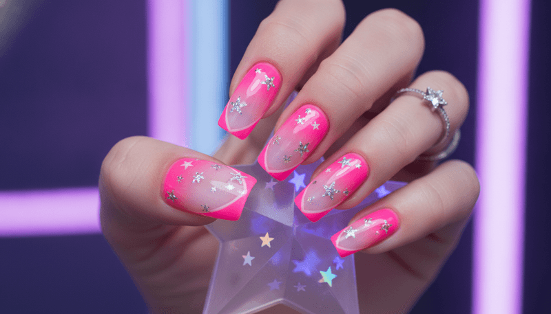 Neon French With Tiny Star Accents