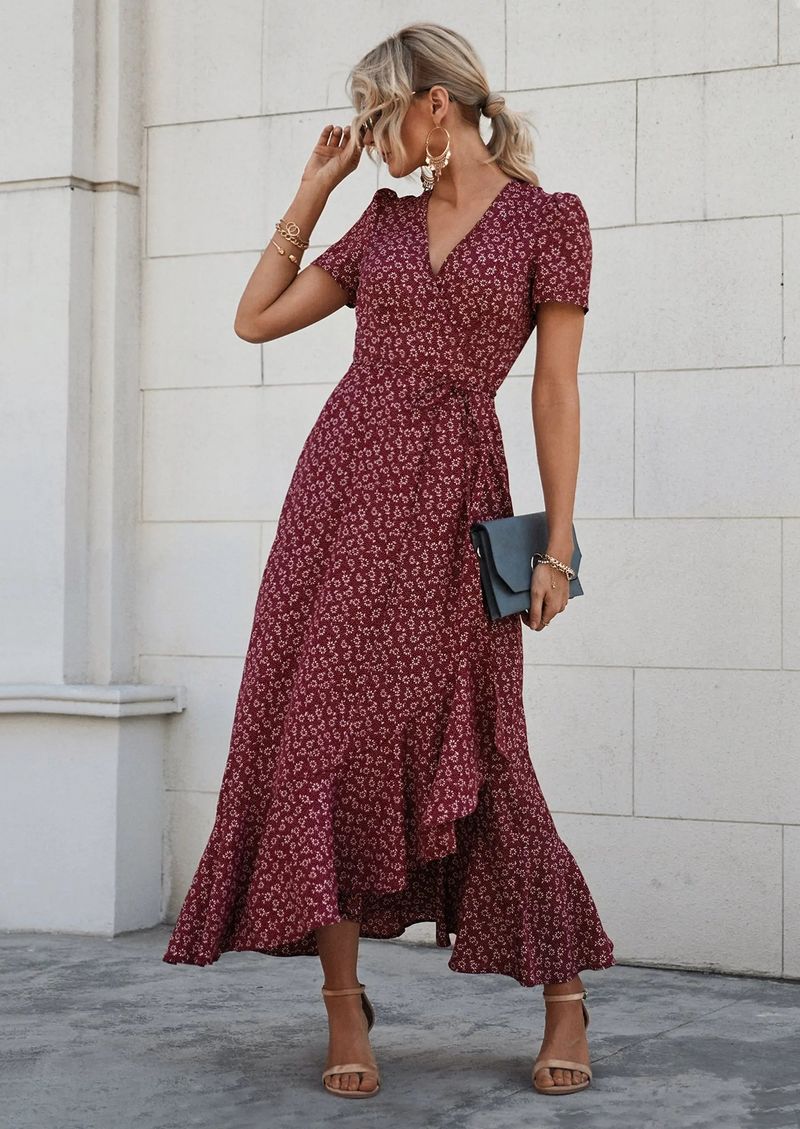 PRETTYGARDEN Wrap Floral Maxi Dress