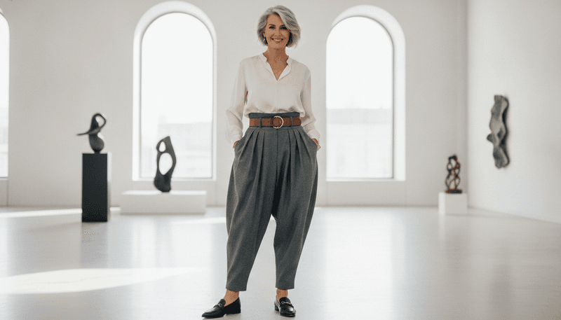 Pleated, High-Waist Trousers