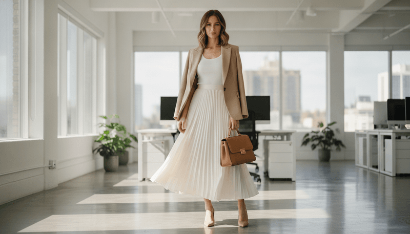 Pleated Maxi Skirt + Fitted Blazer
