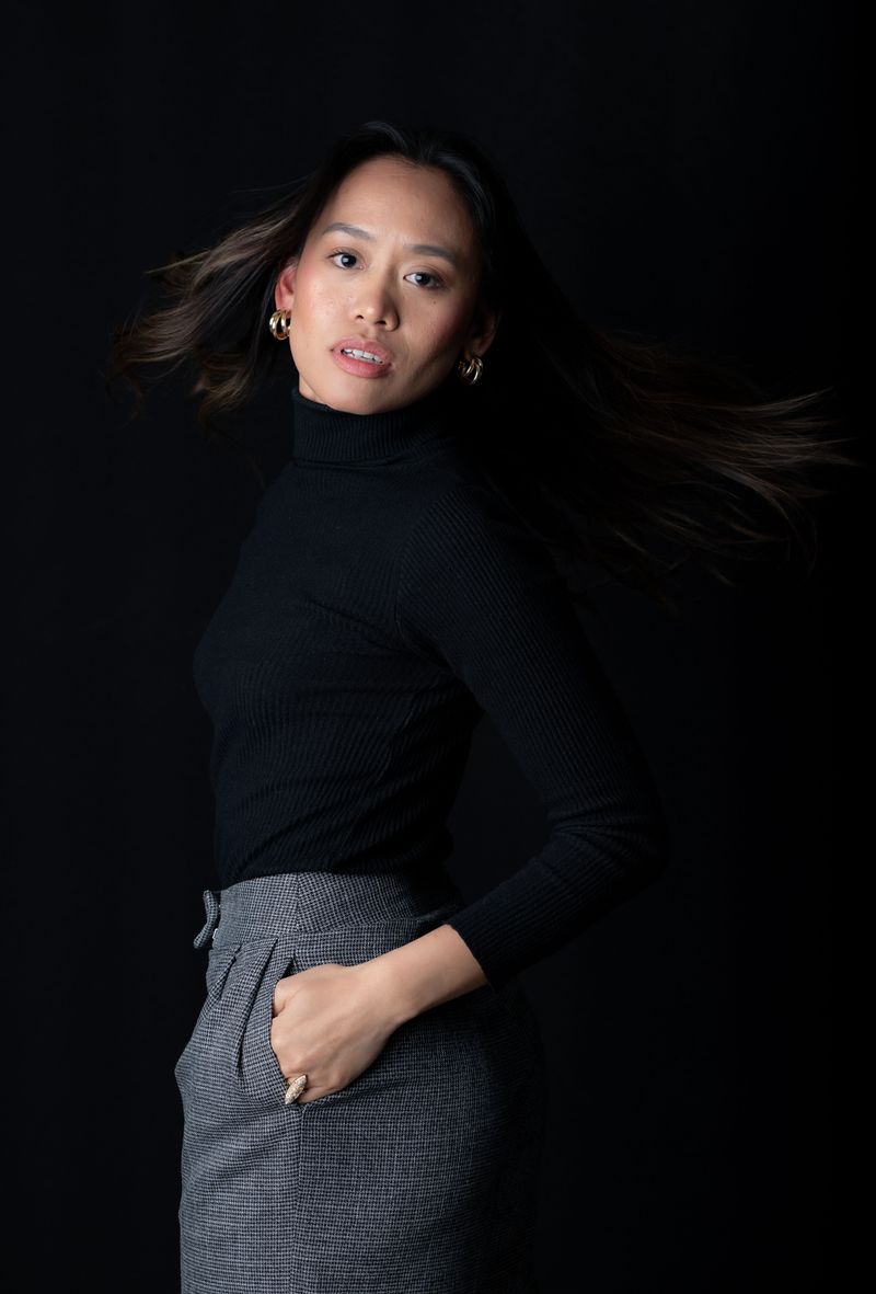 Straight-Leg Trousers + Mock-Neck Top