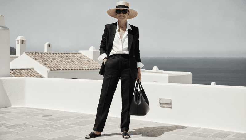 Tailored Black Trousers + Minimalist Leather Sandals + White Poplin Shirt