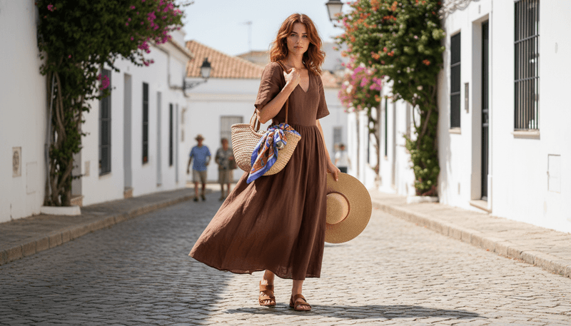 The Linen Maxi Dress + Leather Sandals