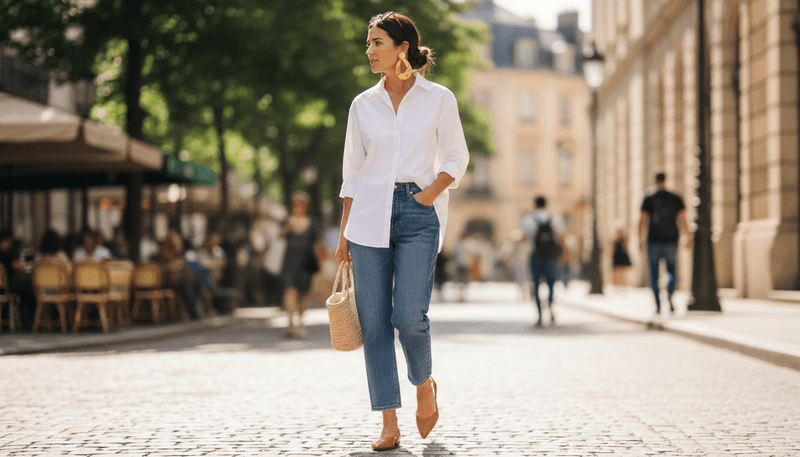With Barrel-Leg Jeans and Slingback Flats
