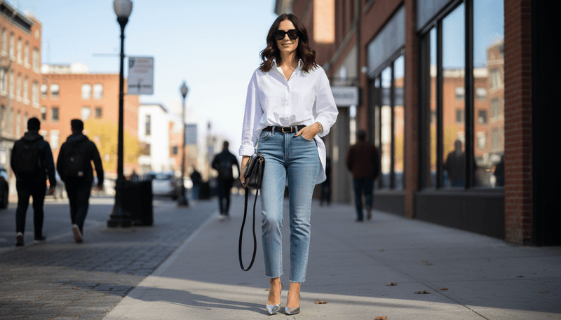 With Relaxed Denim and a Crisp White Shirt