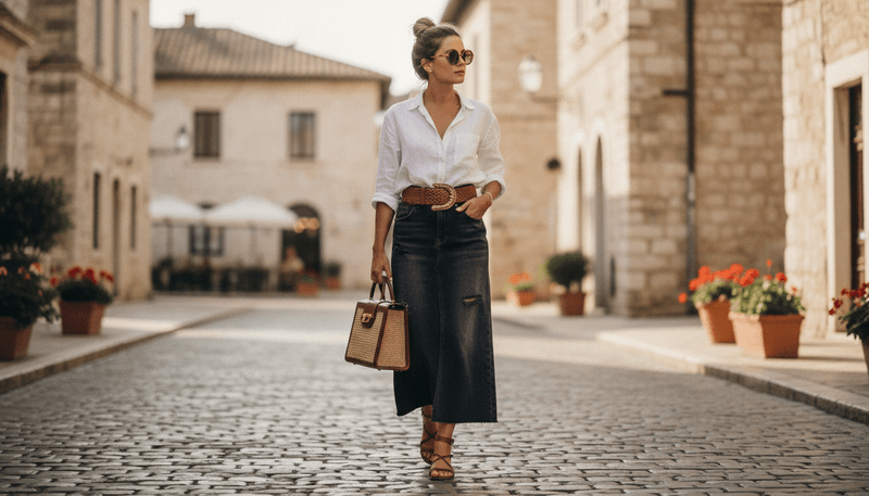 With a Denim Maxi Skirt