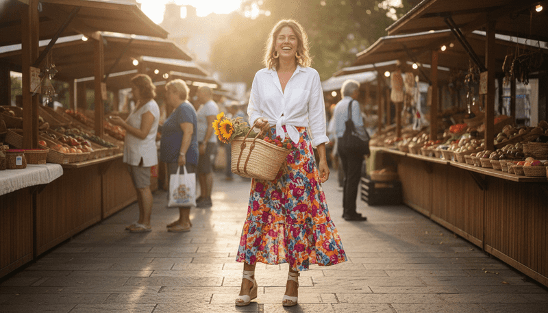 With a Printed Maxi Skirt