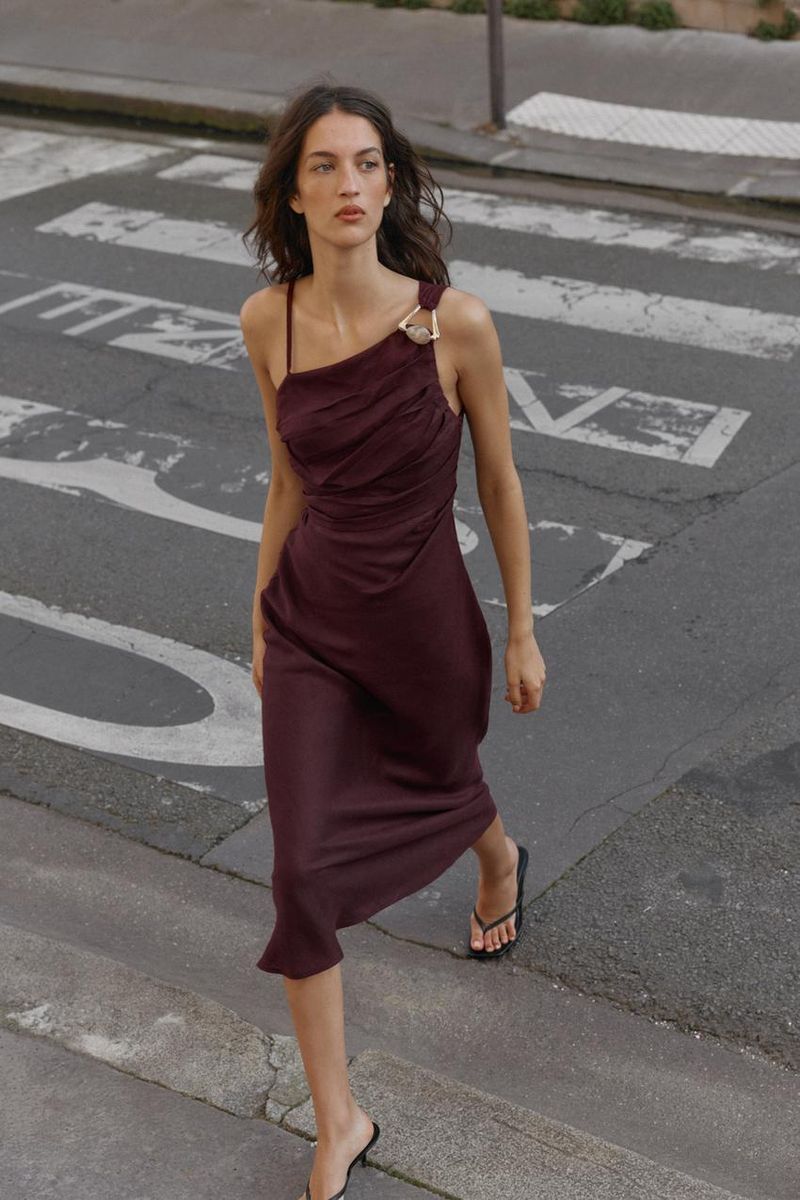 Zara Asymmetric 100% Linen Midi Dress