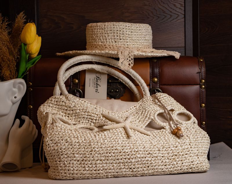 A Structured Woven Straw Tote or Raffia Bag