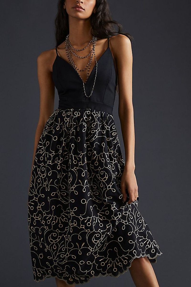 Anthropologie Maeve Eyelet Cotton Midi Dress in Black