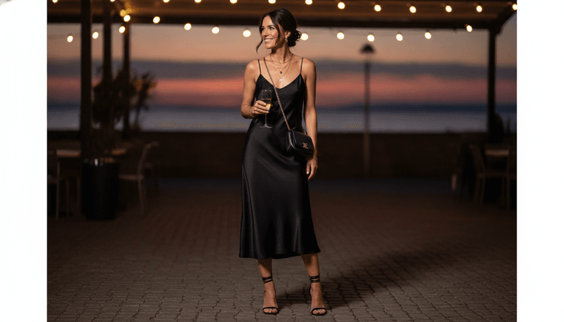 Black Slip Dress + Strappy Sandals