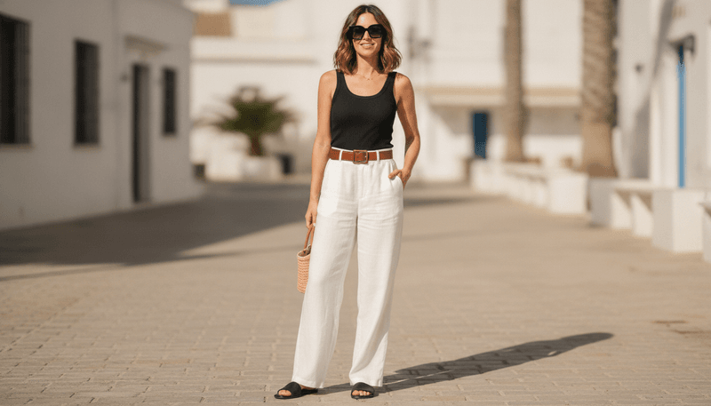Black Tank + White Linen Pants