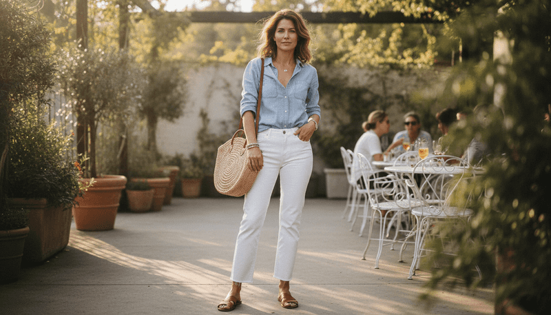 Chambray Shirt With White Jeans