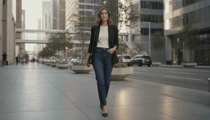 Dark-Wash Jeans With a Black Blazer
