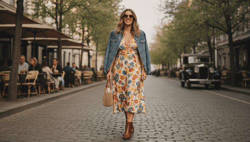 Denim Jacket + Floral Midi Dress
