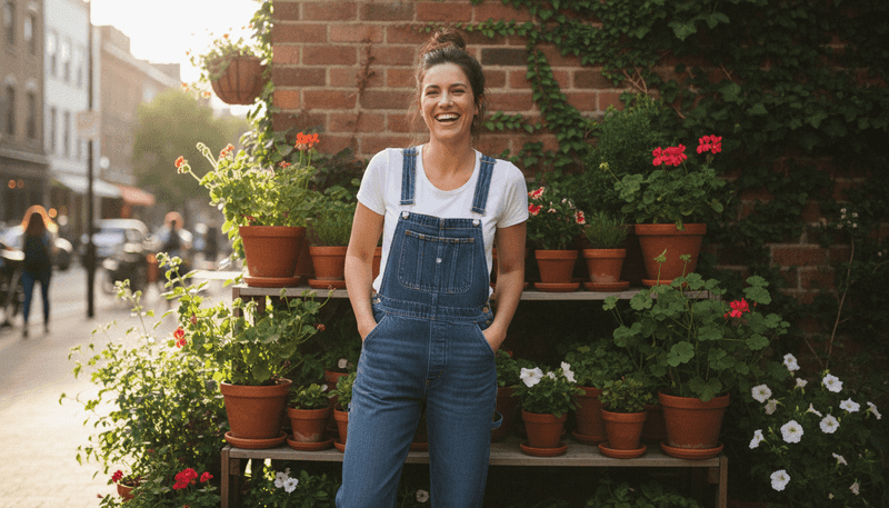 Denim Overalls With a Fitted T-Shirt