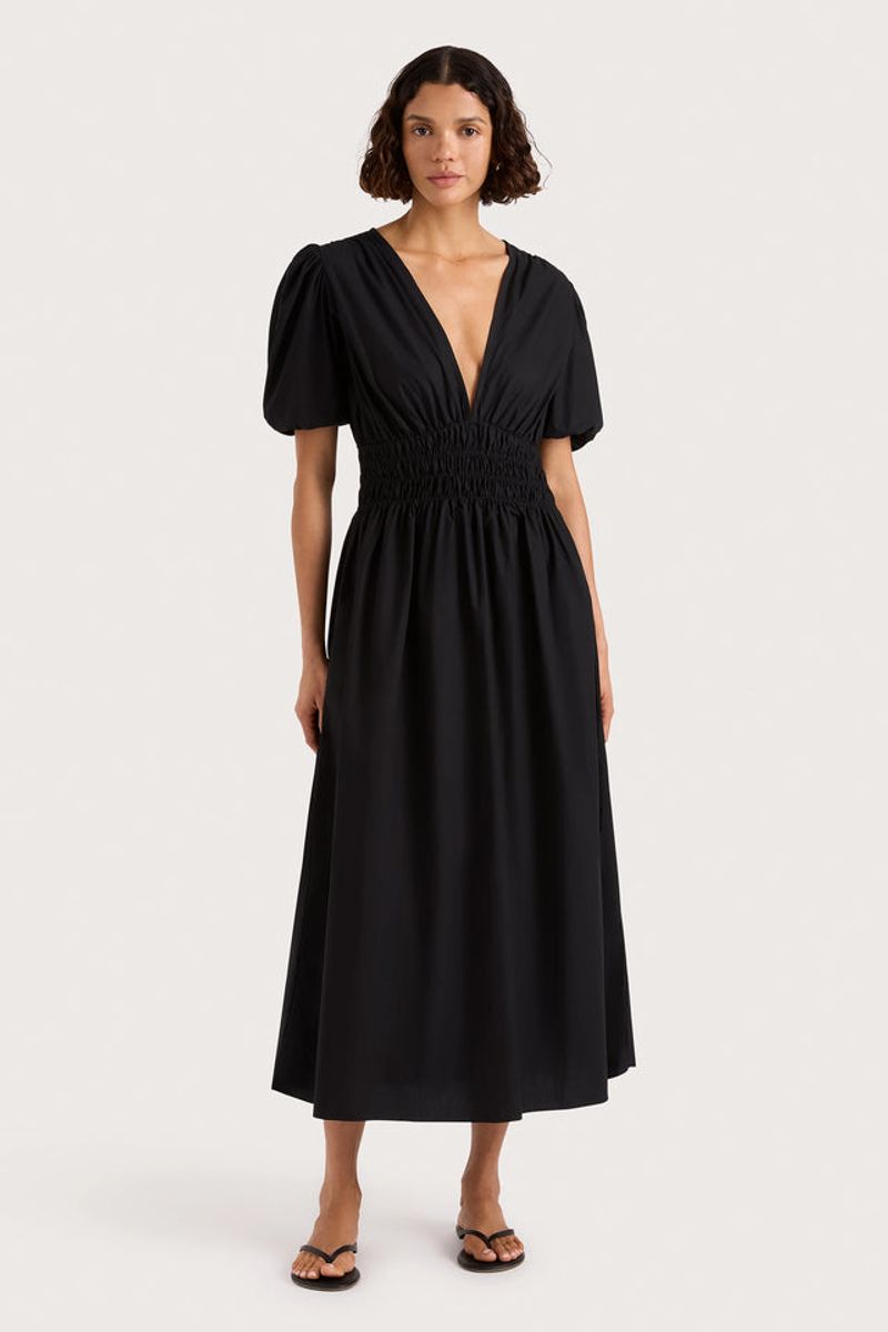 Faithfull the Brand Black Linen Midi Dress