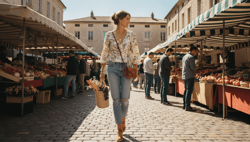 Floral Wrap Blouse + Cropped Jeans