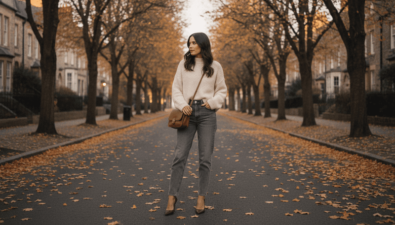 Gray Wash Jeans + Burgundy Heels
