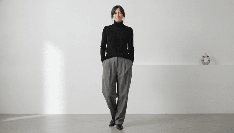 High-Neck Sweater With Wide-Leg Slacks
