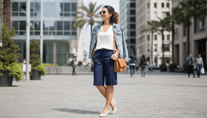 Kitten-Heel Pumps With Tailored Bermuda Shorts